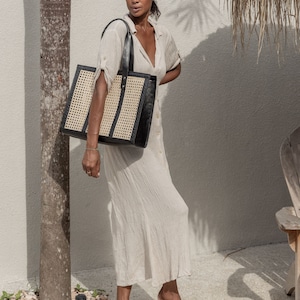 Sac de tous les jours Raja en cuir et canne