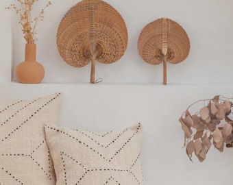 Boho Raffia Fan, Amber Leaf (Handheld or Wall Accent)