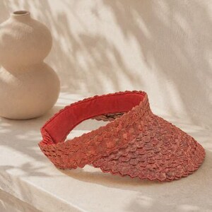 Sun Visor Hat, Amber Rattan Leaf Wide Brim, Vintage-Modern Style, UV Safe Protection, Adjustable Elastic Band image 11