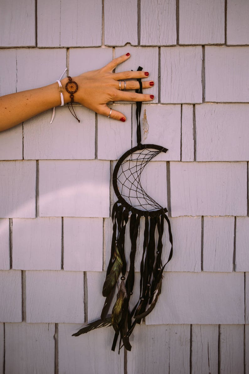 Crescent Moon Dream Catcher in Black Wall Hanging Modern Etsy