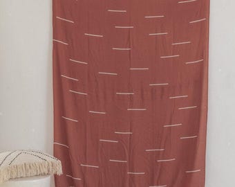 Bohemian Textile Wrap: Terracotta Lines - Handmade Rayon, Natural Dyes