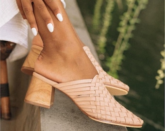 Braided Leather Mules - Comfortable Slip-On with Wooden Heel