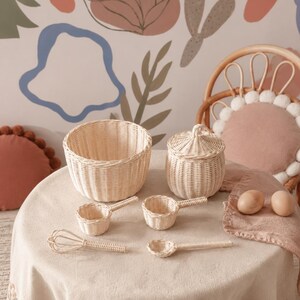 Kinder Back-Set: Rattan Rührschüssel und Zubehör (Handmade)