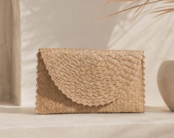 Bolso de mano de ratán: Bolso bohemio ámbar - Bolso tote natural ligero