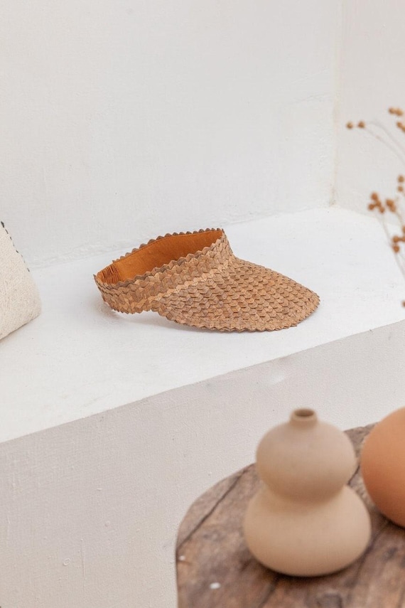 Sun Visor Hat: Amber Rattan Style (Adjustable, Handmade, UV Safe)