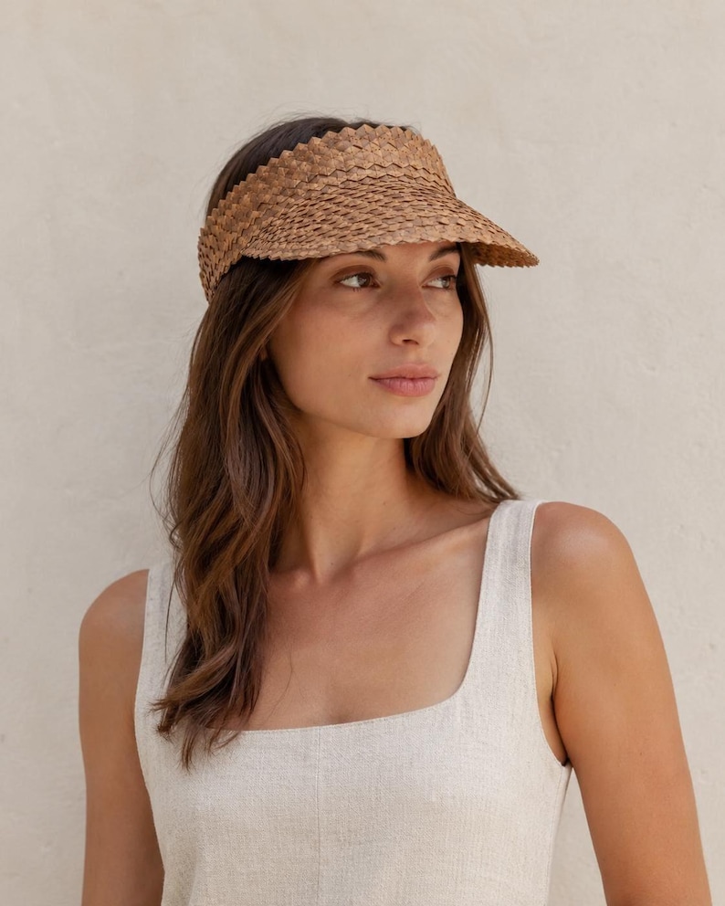 Chapéu com viseira: estilo rattan âmbar (ajustável, feito à mão, proteção UV) imagem 2