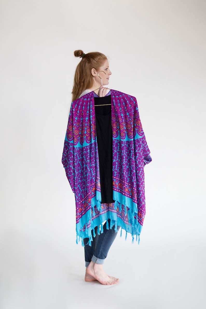 Spring Stylish Womens OneSize Plus Lightweight Comfy Robe Reef Kimono Bohemian Mandala Sarong Turquoise Fall Summer Beach