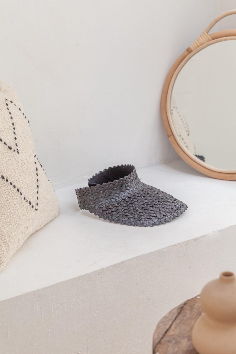 Sombrero con visera: estilo ratán ámbar (ajustable, hecho a mano, con protección UV) Black