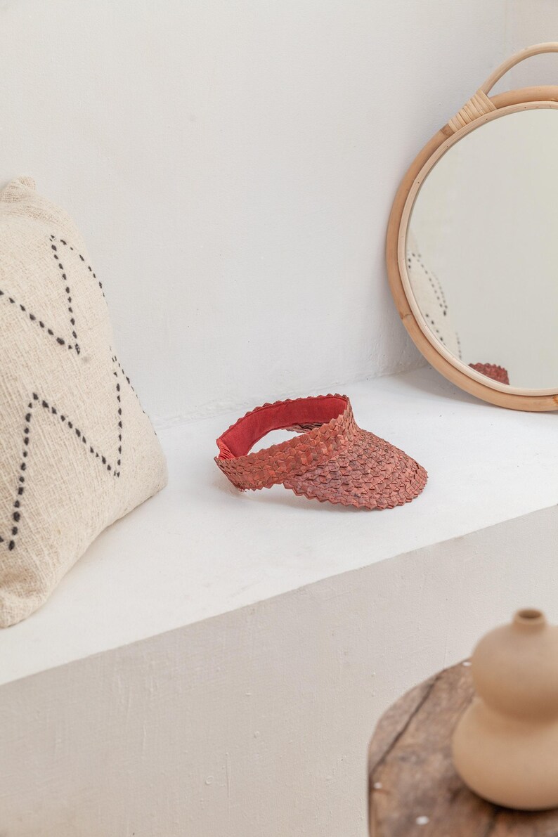 Sombrero con visera: estilo ratán ámbar (ajustable, hecho a mano, con protección UV) Clay