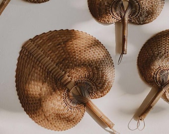 Paradisio Woven Fan: Natural Raffia Palm Leaf (11x9 to 12.5x10")
