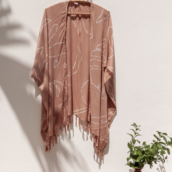 Monstera Kimono in Desert Tan | Sarong Kimono, Cotton Kimono, Plus Size Kimono, Modern Apparel, Womens Kimono, Village Thrive