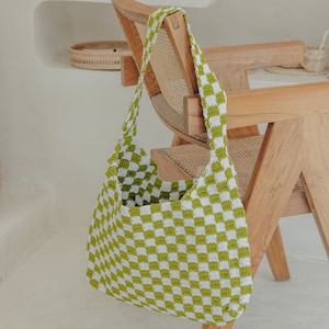 Checkered Crochet Shoulder Bag