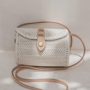 Circle Rattan Purse: Handmade Bali Bag with Leather Strap image 4