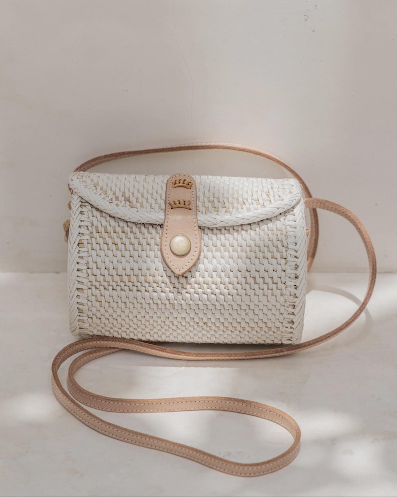 Circle Rattan Purse: Handmade Bali Bag with Leather Strap image 4