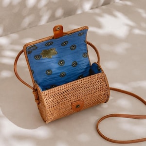 Circle Rattan Purse: Handmade Bali Bag with Leather Strap image 6