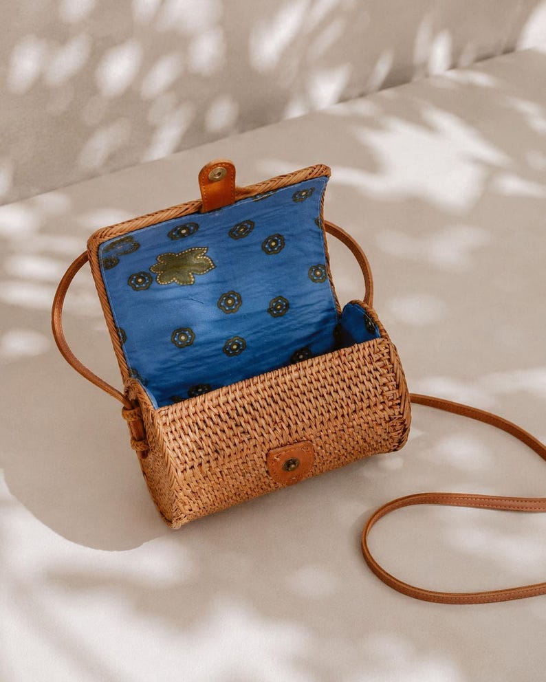 Circle Rattan Purse: Handmade Bali Bag with Leather Strap image 6