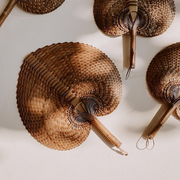 Paradisio Woven Fan - Amber Raffia Leaf, Wall or Handheld