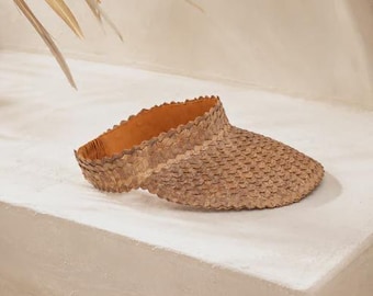 Chapéu com viseira: estilo rattan âmbar (ajustável, feito à mão, proteção UV)