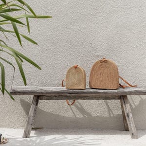 Boho Mini Rattan Backpack, Kids Handmade (9" x 7.5" with Leather Straps)