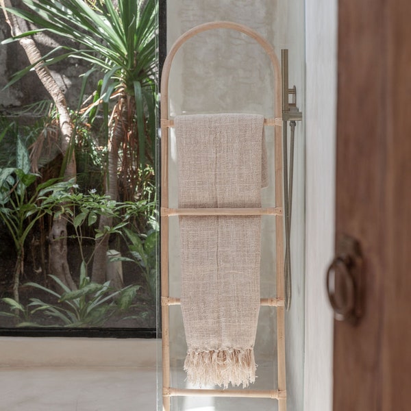 Arch Rattan Blanket Ladder | 4 Rails Leaning Blanket Towel Ladder