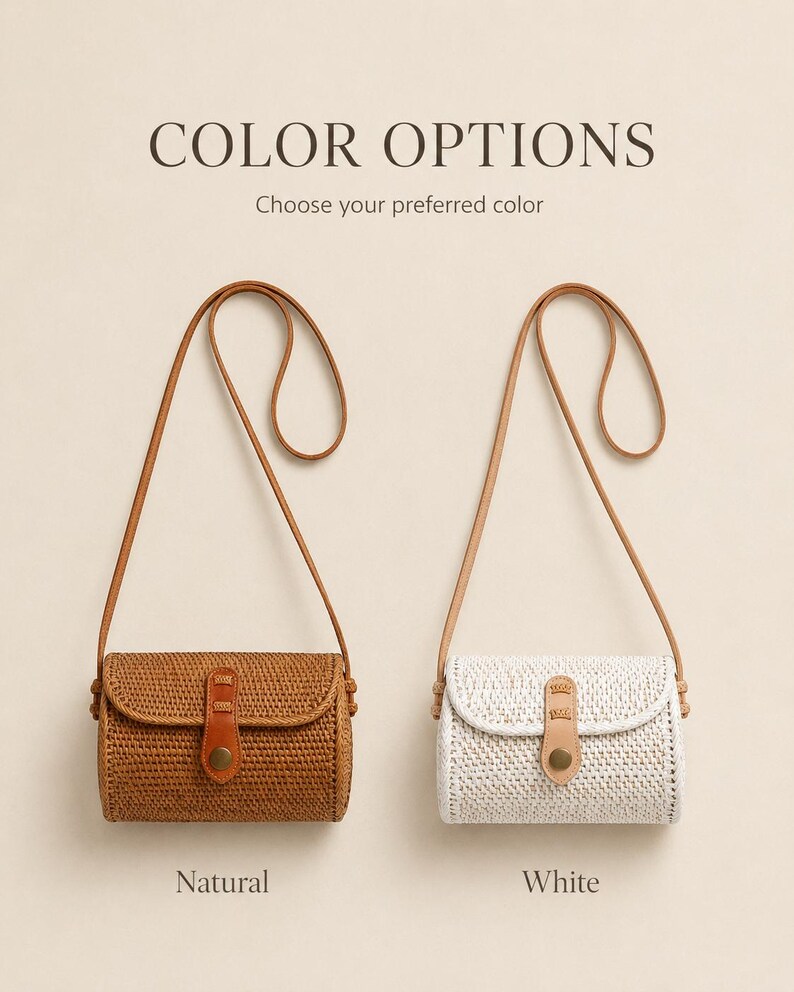 Circle Rattan Purse: Handmade Bali Bag with Leather Strap image 7