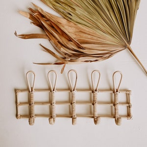 Nusa Modern Rattan Wall Hook | Coat Scarf Hat Towel Bags Clothes Organizer Minimal Boho Entryway Nursery Bedroom Kitchen Bathroom Decor