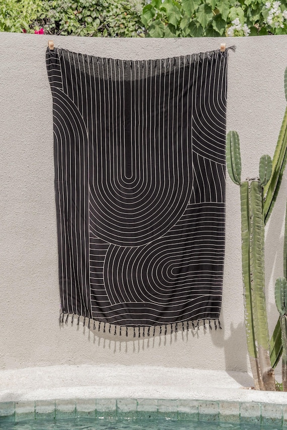 Bohemian Wall Hanging: Black Rayon Sarong Tapestry (One Size)