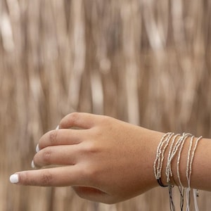 Layered Silver Bracelets: Delicate Beaded Design - Adjustable Fit