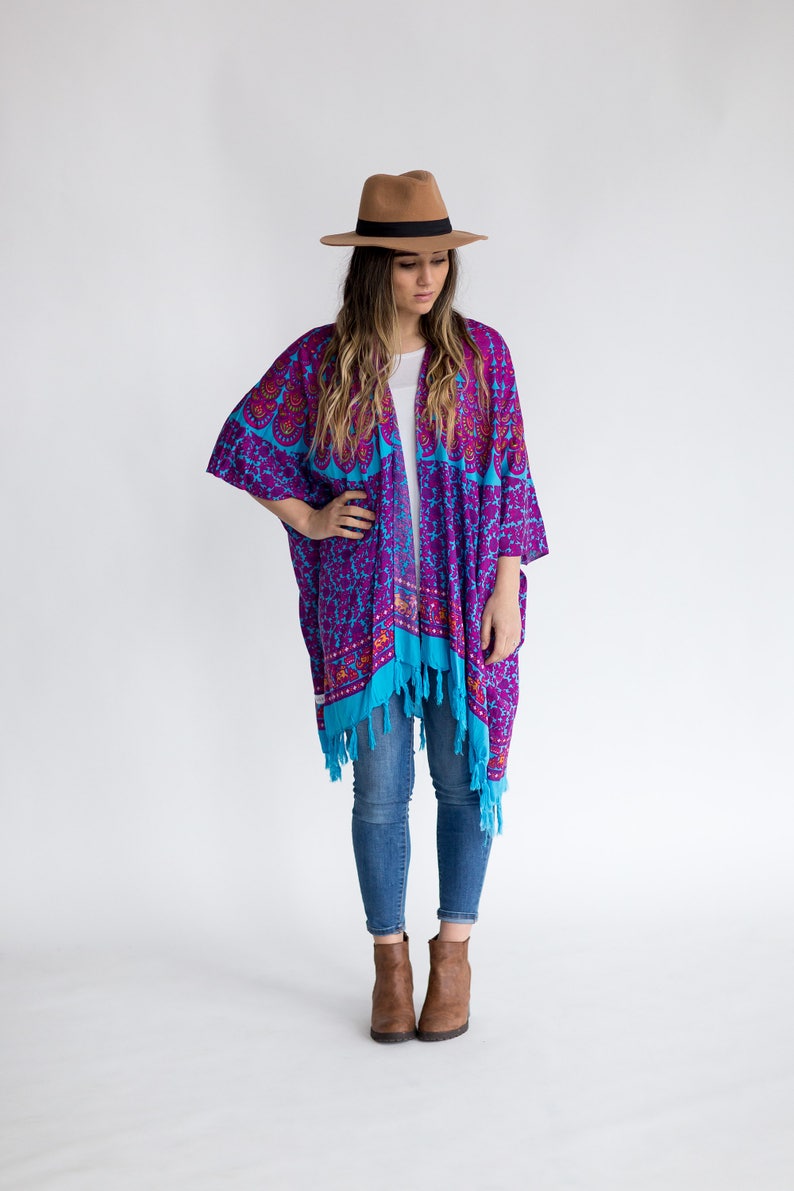 Spring Stylish Womens OneSize Plus Lightweight Comfy Robe Reef Kimono Bohemian Mandala Sarong Turquoise Fall Summer Beach