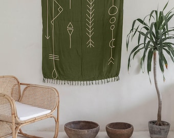 Bohemian Rayon Sarong, Olive Abstract Tapestry (66x42 inches)