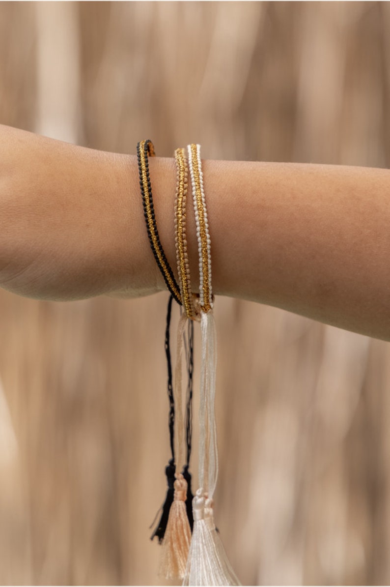 Golden Tassel Bracelets Bohemian Jewelry, Womens Girls, Delicate, Dainty, Bright, Beautiful, and Fun, Colorful, Adjustable size, image 4