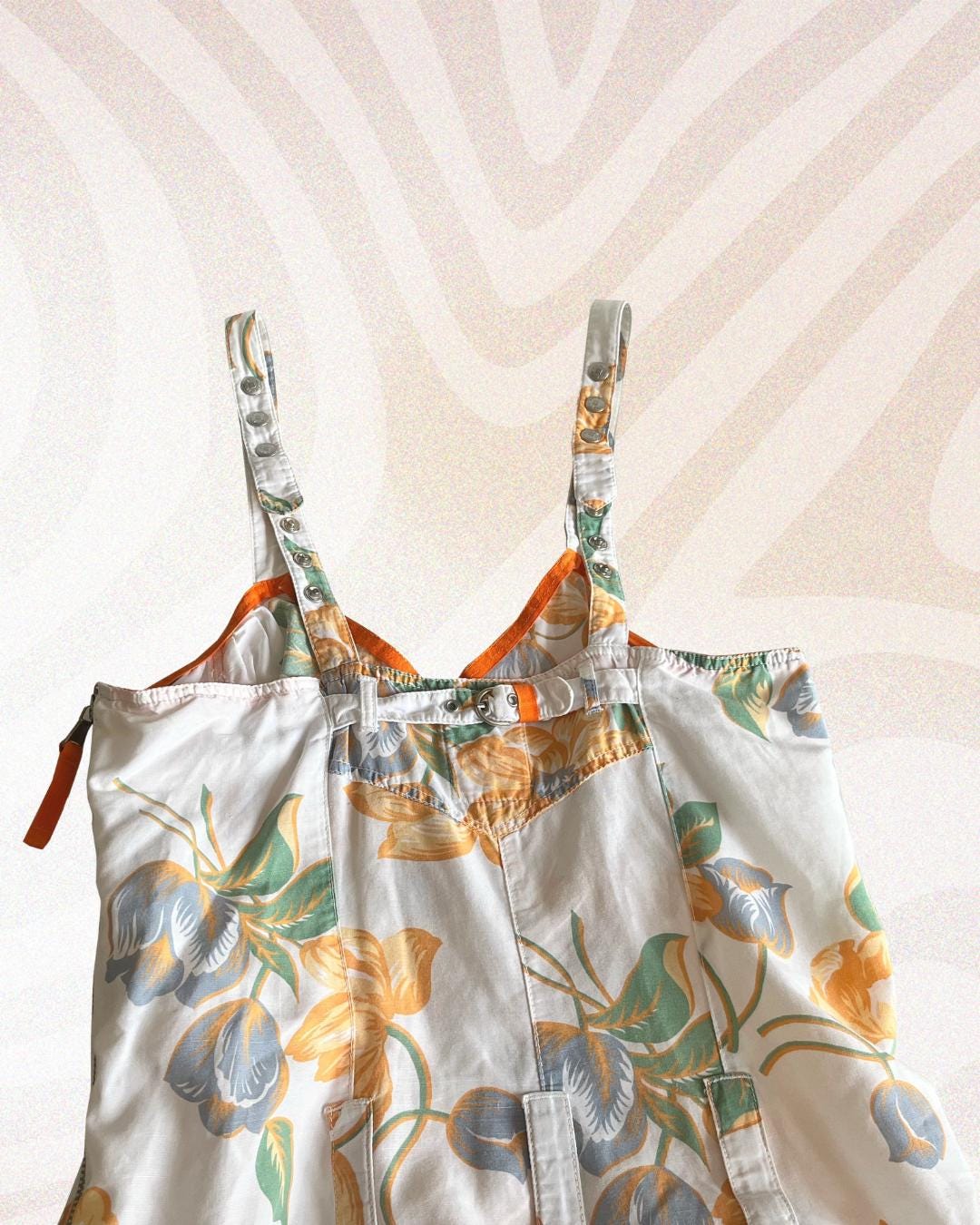 Robe Fleurie Blanc Et Orange Marithé Et François Girbaud - Taille 38 - Style évasé