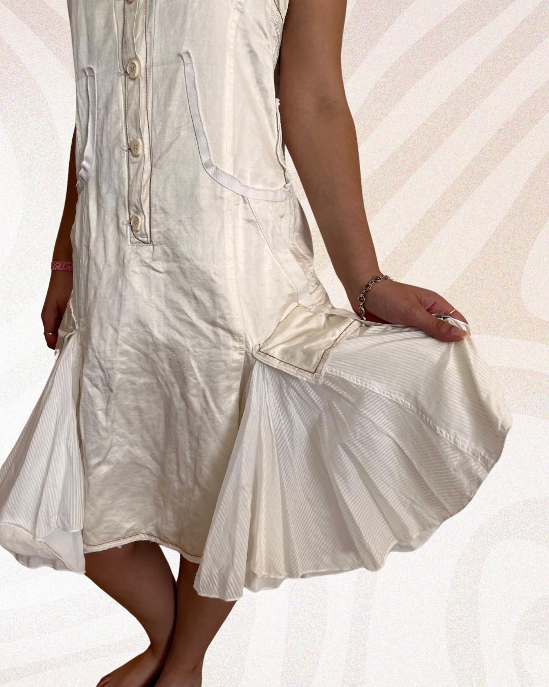 Jupe Déstructurée Beige Girbaud - Style Bohème Avec Volants - Taille 42 - Coton/lin - Occasion Très Bon état