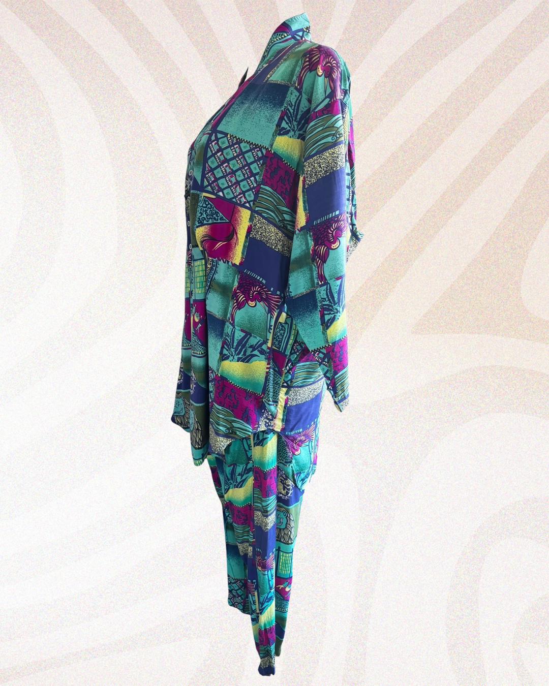 Sarouel Vintage Marithé Et François Girbaud - Rayures Rouge Violet Bleu, Taille 34, Coton, Occasion Très Bon état