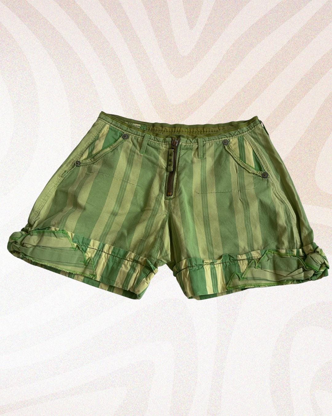 Marithé François Girbaud Green Striped Shorts Size 40 FR – Cotton