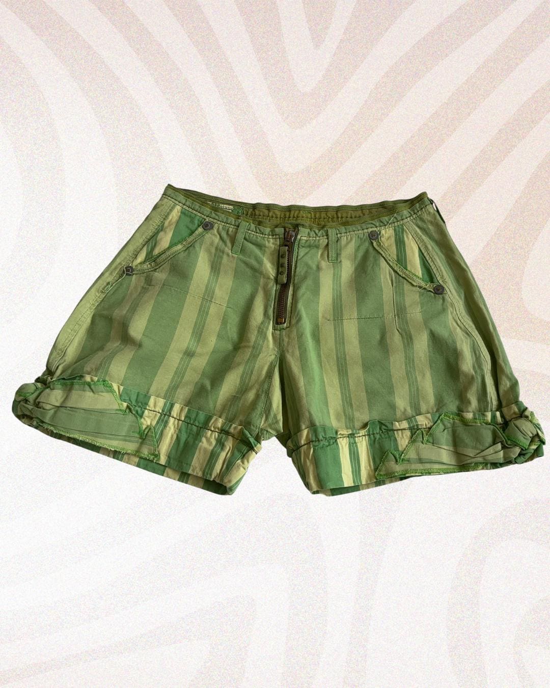 Marithé François Girbaud Green Striped Shorts Size 40 FR – Cotton