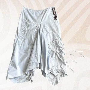 Vintage Marithé François Girbaud asymmetrical skirt – sky blue cotton, loose panels, size 40 FR