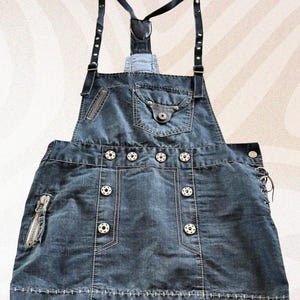 Marithé François Girbaud blue skirt dungarees size S – polyester cotton, leather details, boho chic urban style