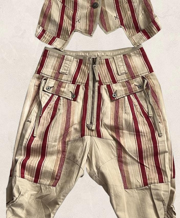 Ensemble Veste Cintrée & Pantacourt Sarouel Rayé Marithé + François Girbaud - Taille 35/42 - Vintage