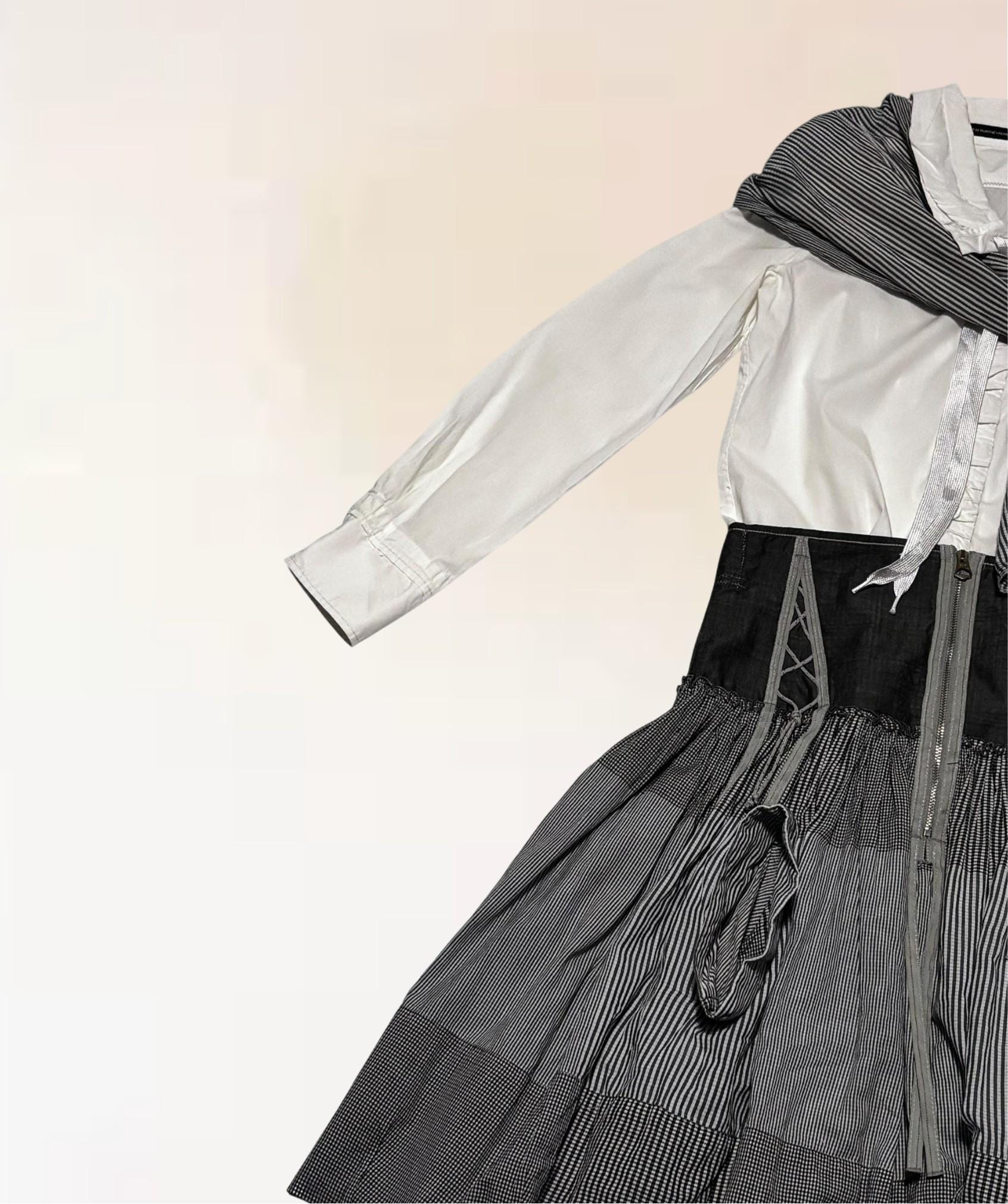 Ensemble Chemise Soie Fleurie Et Jupe Blanche Marithé Et François Girbaud - Taille 42, Occasion Très Bon état