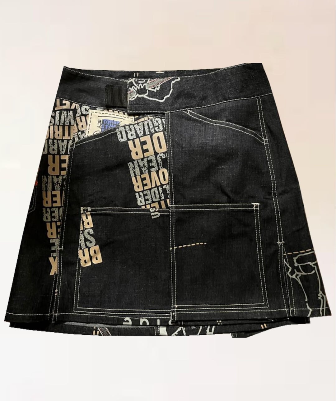 Marithé François Girbaud Skirt – Graphic Blue Denim Wrap – Size 36