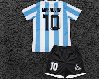 Argentina 1986 Barntröja Maradona #10 – Blå Vit Klassisk Fotbollsställ Ungdomsset