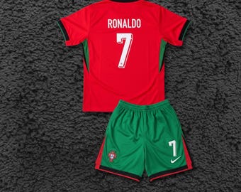 Kids Portugal Ronaldo #7 Soccer Jersey Set Youth Football Uniform Shirt Shorts Sports Outfit