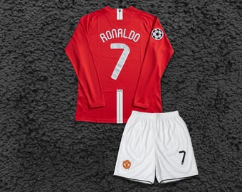 Manchester United 2007/08 Kids Jersey Ronaldo #7 – Red Long Sleeve Football Kit Youth Set
