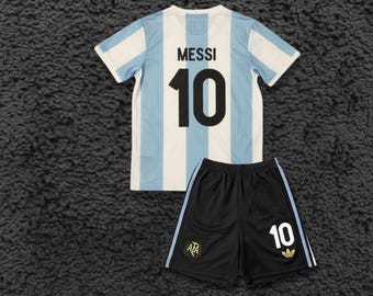Kinder Argentinien Messi #10 Fußball-Trikot-Set, Jugend-Fußball-Trikot Shirt Shorts