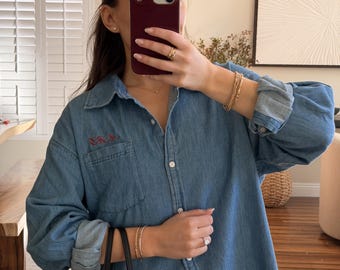 Personalized Button Down Shirt, Embroidered Initial Shirt, Oversized Fit