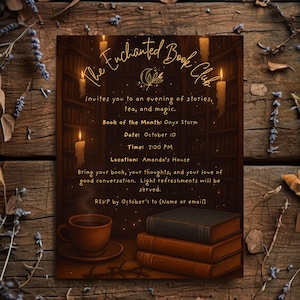 Plantilla de invitación para el Club de Lectura Encantada / Invitación editable en Canva para una reunión literaria / Noche de lectura para adultos / Descarga instantánea