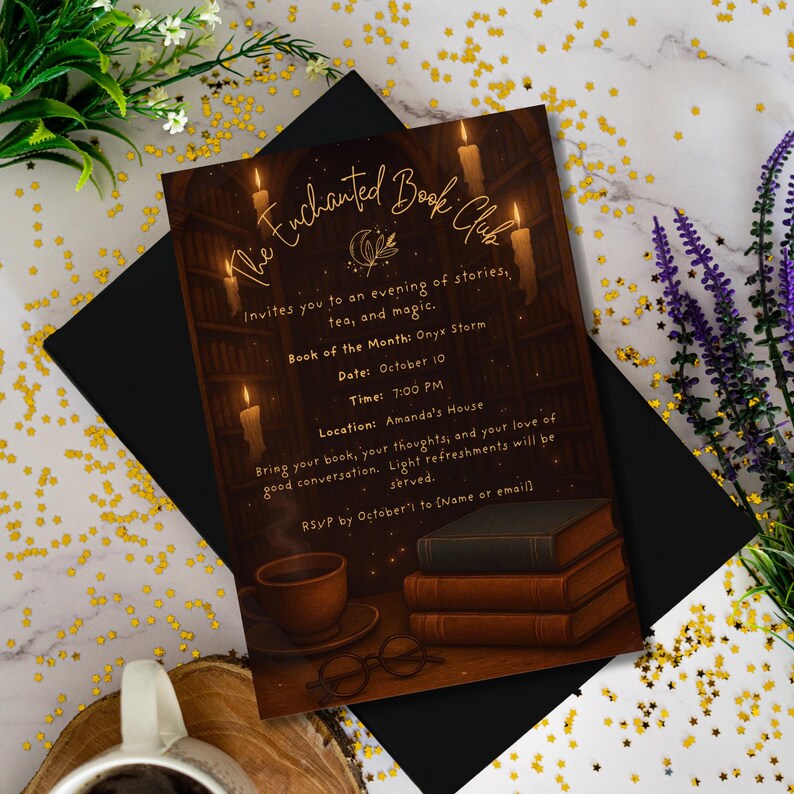 Reading Invitation Card Design Enchanted Book Club Invitation Template | Editable Canva Literary ...