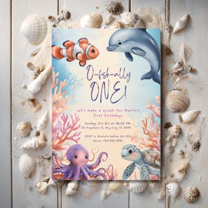 O-fish-ally One Ocean Birthday Invitation | Under the Sea Canva Template | Editable 1st Birthday Invite | Printable Party Card