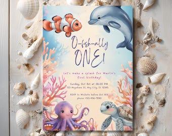 O-fish-ally One Ocean Birthday Invitation | Under the Sea Canva Template | Editable 1st Birthday Invite | Printable Party Card